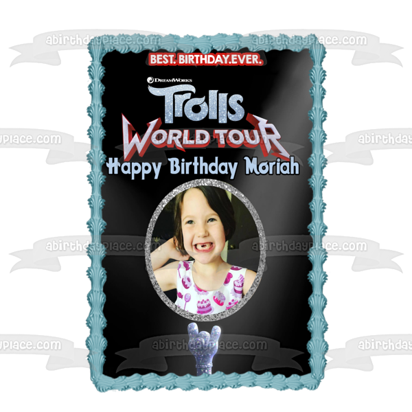 Trolls World Tour El mejor cumpleaños jamás peronalizado con tu propia foto Marco de imagen comestible para decoración de tarta ABPID51336 