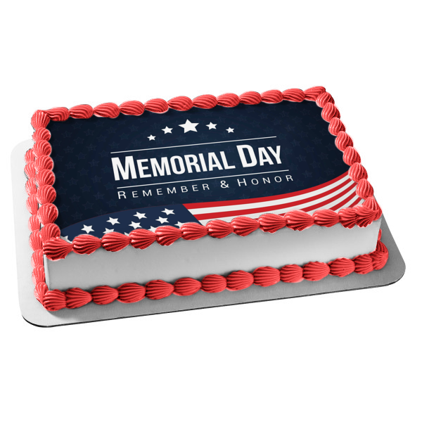 Memorial Day Remember and Honor American Flag Stars Edible Cake Topper Image ABPID51213