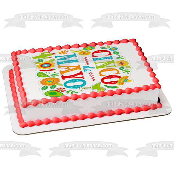 Imagen comestible para decoración de tarta con diseño de cactus y maracas del Cinco de Mayo ABPID51364 