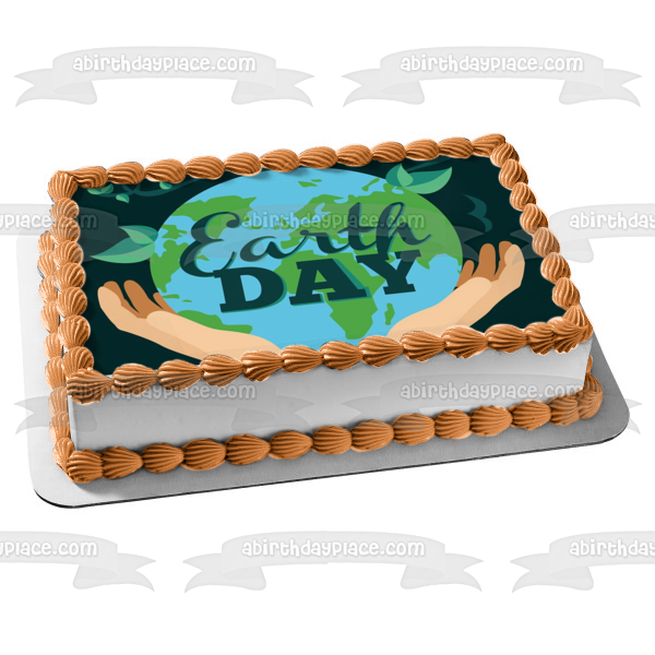 Earth Day Planet Earth Held In Hands Edible Cake Topper Image ABPID51218