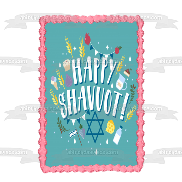 Feliz día festivo judío de Shavuot, estrella de David, decoración comestible para tarta, imagen ABPID51368 