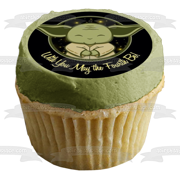 Star Wars Day Baby Yoda with You May the Fourth Be Edible Cake Topper Imagen ABPID51243 