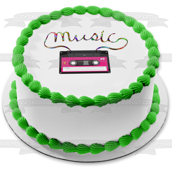 Música Mixtape Rainbow 80s 90s 70s Cassette Tape Personalizable Edible Cake Topper Imagen ABPID51273 