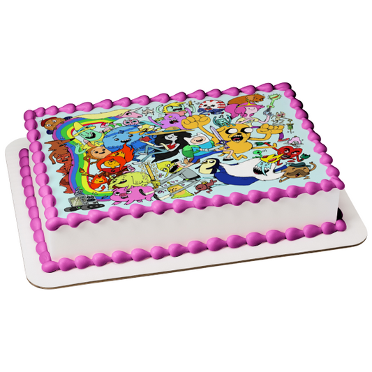 Hora de Aventura Finn Jake Princesa Chicle Marceline el Vampiro BMO Rey Hielo Princesa Llama Princesa del Espacio Grumoso Conde de Lemongrab Lady Rainicorn Mayordomo de Menta Rey Llama Imagen comestible para decoración de tarta ABPID51294