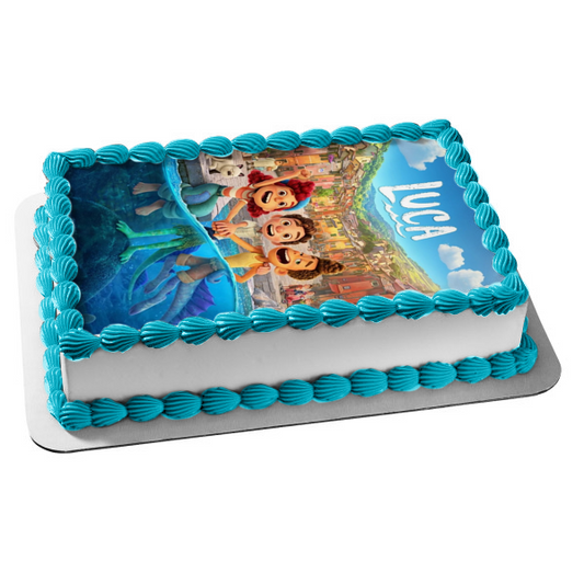 Luca Movie Poster Disney Pixar Giulia Marcovaldo Alberto Scorfano Edible Cake Topper Image ABPID54118