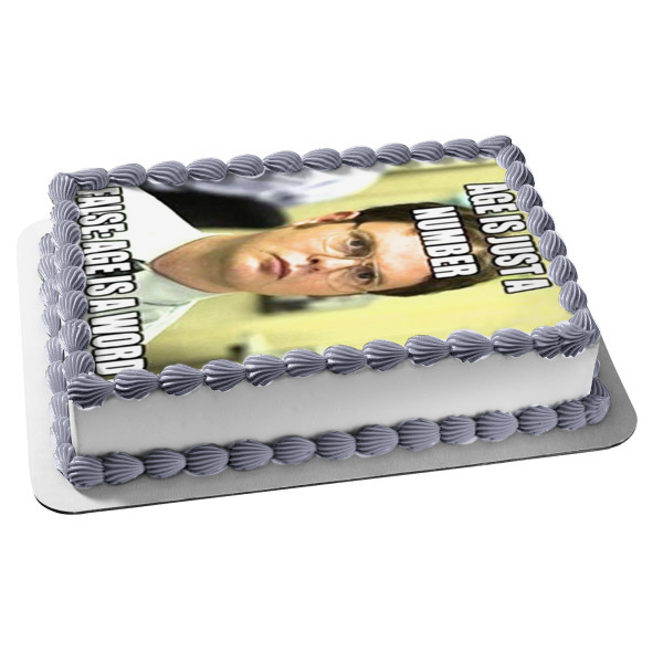 Meme the Office Dwight Schrute "La edad es sólo un número... La edad falsa es una palabra" Imagen comestible para decoración de tarta ABPID51464 