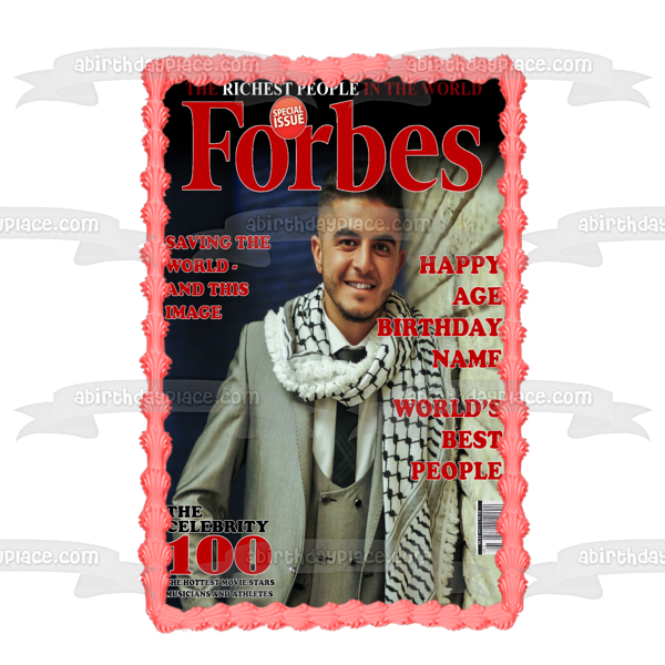 Portada de la revista Forbes Marco de fotos personalizado Agregue su propia foto Imagen de adorno comestible para pastel ABPID51730 