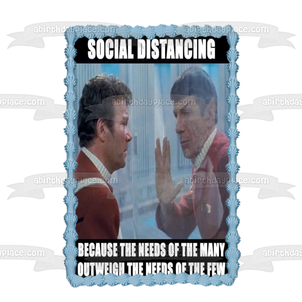 Imagen de decoración comestible para tarta de distanciamiento social, meme de coronavirus, Star Trek, Spock, Leonard McCoy, ABPID51469 