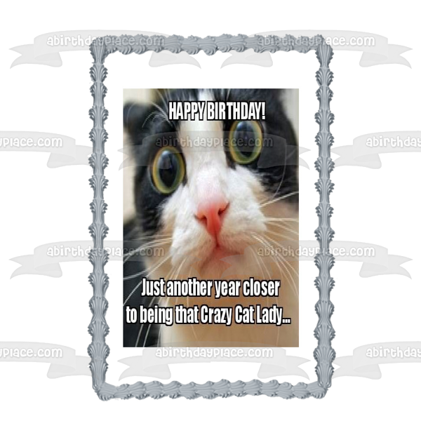 Meme Happy Birthday Crazy Eyed Cat Crazy Cat Lady Edible Cake Topper Image ABPID51484