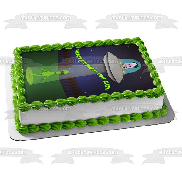 Imagen comestible para tarta con OVNI y extraterrestre, imagen ABPID51756 