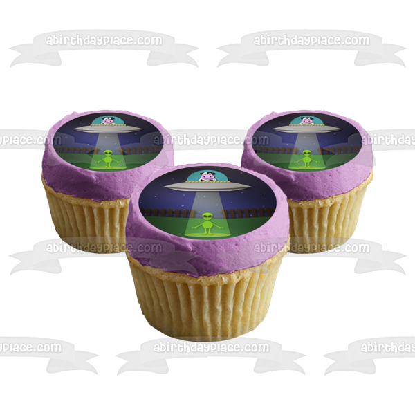 Alien and Cow Ufo Edible Cake Topper Image ABPID51756