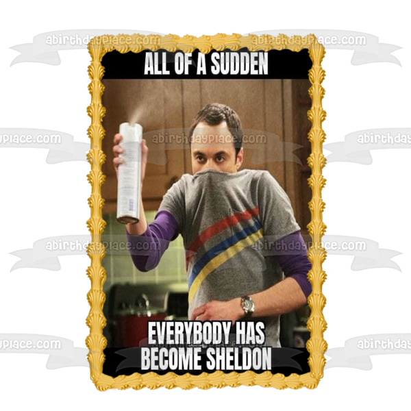 Coronavirus Meme The Big Bang Theory Sheldon Cooper rociando Lysol comestible Cake Topper Imagen ABPID51491 