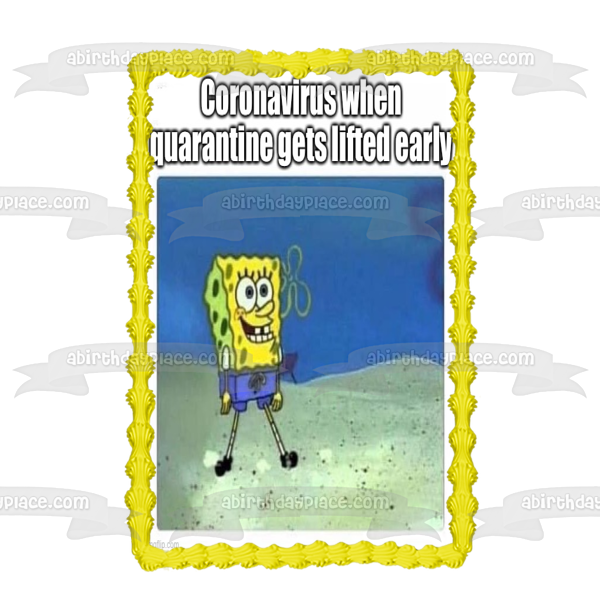 Bob Esponja Pantalones Cuadrados Coronavirus Meme Cuarentena Levantado Bob Esponja Sonriendo Adorno Comestible Para Pastel Imagen ABPID51861 