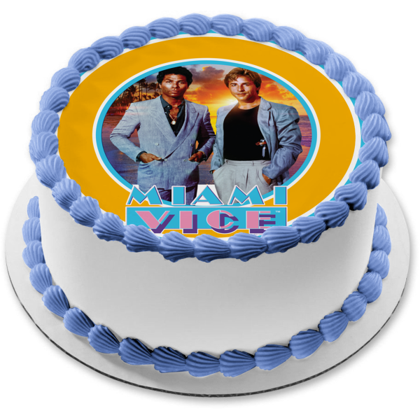 Imagen de decoración comestible para tarta de los años 80 de Miami Vice Crockett Tubbs ABPID52210 