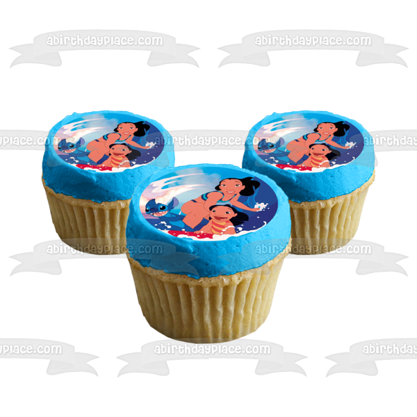 Adorno comestible para tarta de Disney Lilo y Stitch Nani surfeando Imagen ABPID52243 