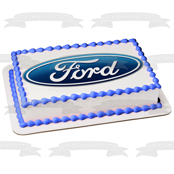 Imagen de decoración comestible ovalada para tarta con el logotipo de Ford Car Company, color azul y blanco, ABPID52190 