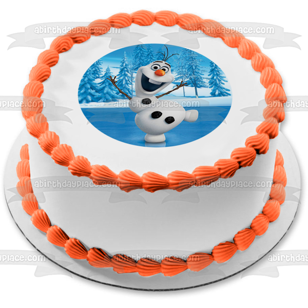 Disney Pixar Frozen Olaf patinaje sobre hielo lago congelado redondo comestible decoración para tarta imagen ABPID52199 