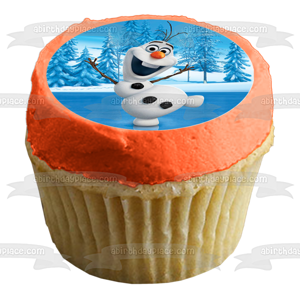 Disney Pixar Frozen Olaf Ice Skating Frozen Lake Round Edible Cake Topper Image ABPID52199