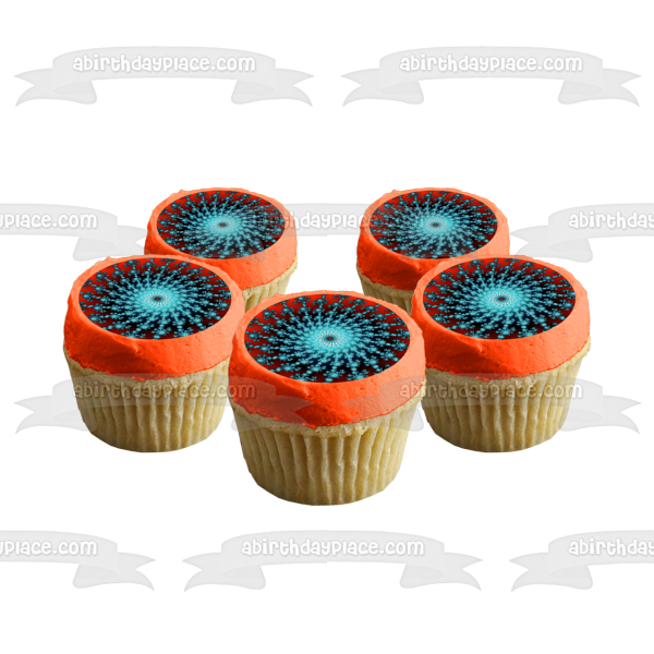 Adorno comestible para tarta con patrón en espiral, azul y naranja, imagen ABPID52526 