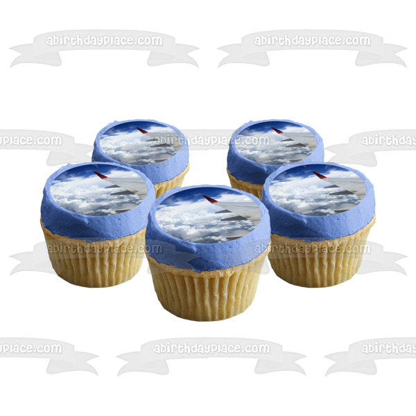 Airplane Window View Airplane Wing Clouds Edible Cake Topper Image ABPID52527