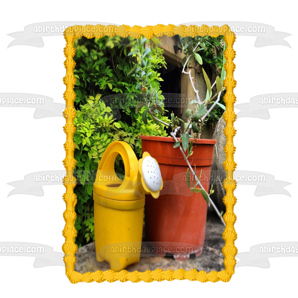 Regadera de jardinería Plantas en maceta Adorno comestible para pastel Imagen ABPID52536 