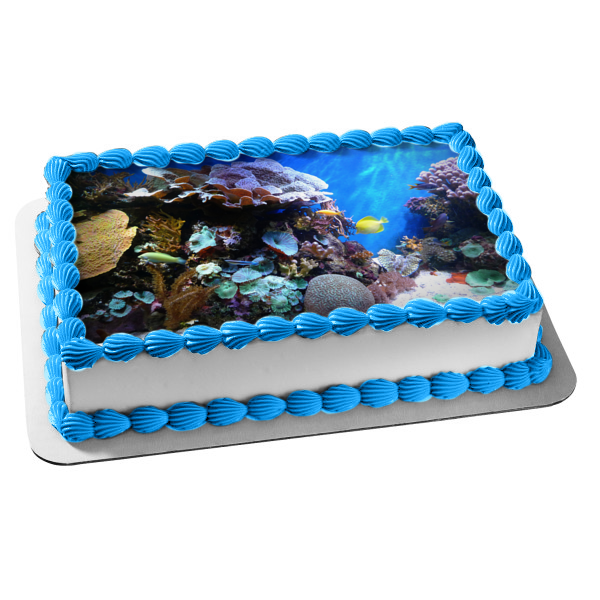 Decoración comestible para tarta con diseño de pez de vida y paisaje oceánico, imagen ABPID52571 