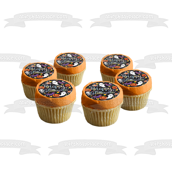 Feliz Halloween Fantasmas Murciélagos Caramelo Jack-O-Lanterns Adorno comestible para tarta Imagen ABPID52679 