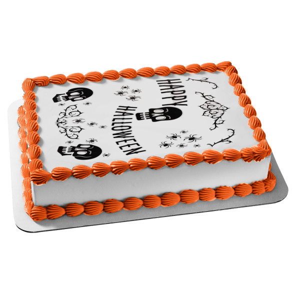 Adorno comestible para tarta con diseño de calaveras y arañas de Halloween, imagen ABPID52683 