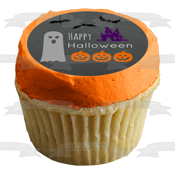 Feliz Halloween Fantasma Murciélagos Casa Aterradora Jack-O-Lanterns Sonrientes Adorno Comestible Para Tarta Imagen ABPID52688 