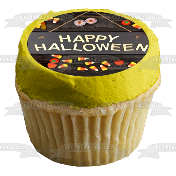 Feliz Halloween Jack-O-Lanterns Candy Corn adorno comestible para tarta imagen ABPID52689 