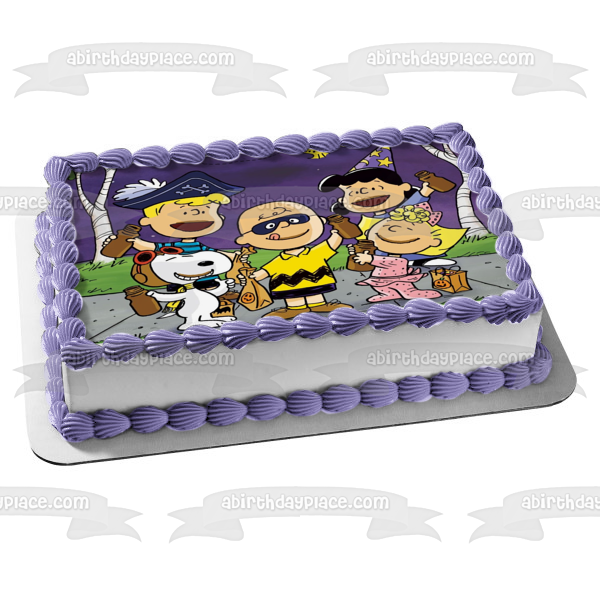 Peanuts Happy Halloween Trick or Treat Charlie Brown Snoopy Linus Lucy Sally Costumes Edible Cake Topper Image ABPID52694