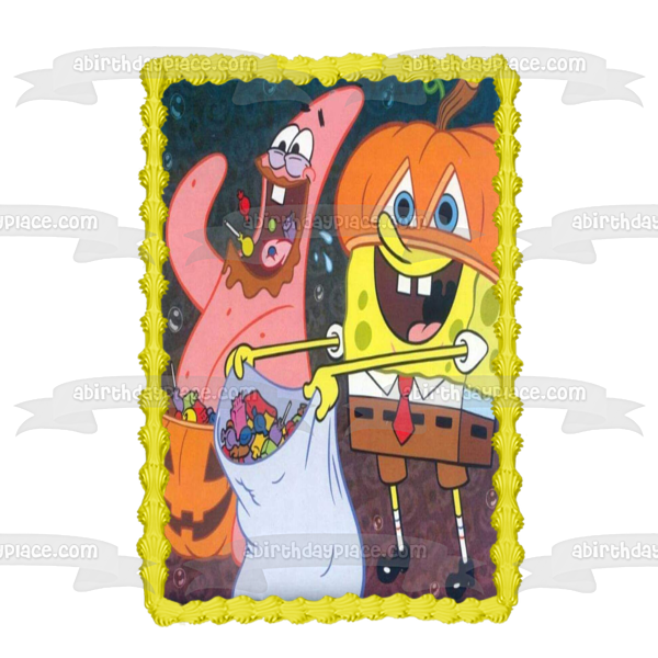 Bob Esponja Pantalones Cuadrados Feliz Halloween Truco o Trato Disfraces de Patricio Caramelo Adorno comestible para tarta Imagen ABPID52704 