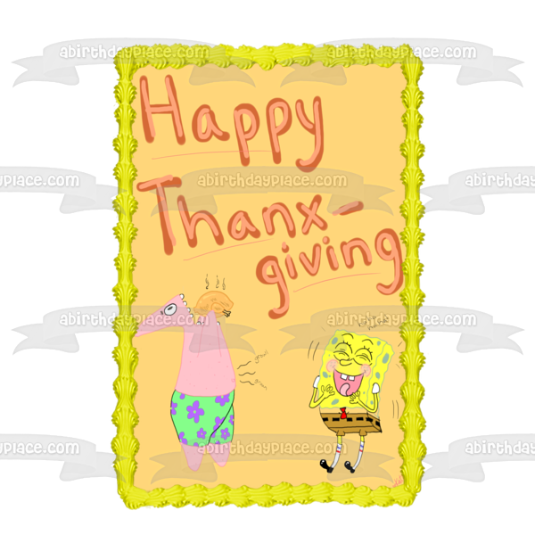 SpongeBob SquarePants Happy Thanx-Giving Patrick Eating Turkey Edible Cake Topper Image ABPID52727