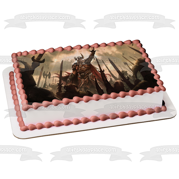 Adorno comestible para tarta con espada medieval vikinga, guerrero nórdico, imagen ABPID52741 