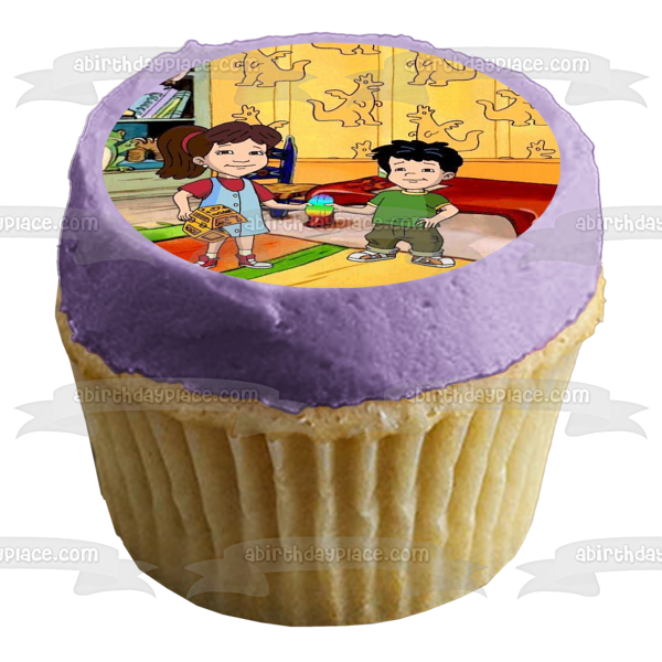 Imagen de decoración comestible para tarta con diseño de Dragon Tales, escala mágica, Max y Emmy, ABPID52750 