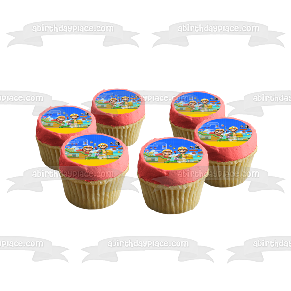 Super Mario Maker 2 Luigi and Mario Personalizable Video Game Edible Cake Topper Image ABPID52760