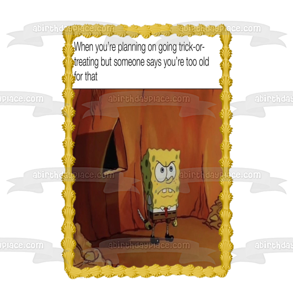 Adorno comestible para tarta con meme de Halloween de Bob Esponja, imagen ABPID52764 