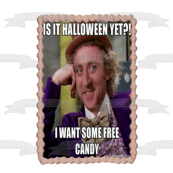 Willy Wonka y la fábrica de chocolate Meme de Halloween Willy Wonka Adorno comestible para tarta Imagen ABPID52768 