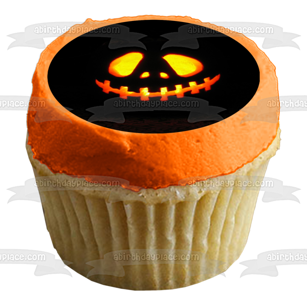 Imagen de adorno comestible para tarta de calabaza de Halloween Jack-O-Lantern espeluznante y aterrador ABPID52944 