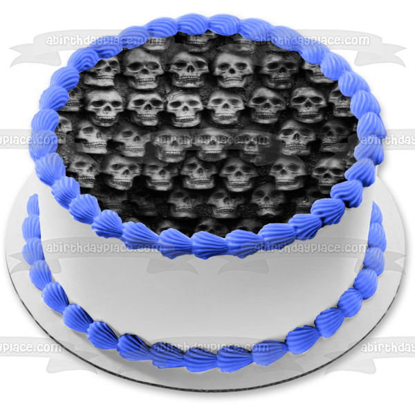 Imagen de decoración comestible para tarta espeluznante y espeluznante de Halloween con esqueleto de pared de calaveras ABPID52945 