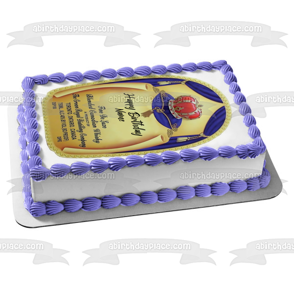 Etiqueta de botella de whisky con alcohol Crown Royal, feliz cumpleaños, nombre personalizado, decoración comestible para tarta, imagen ABPID52994 