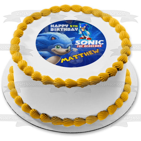 Sonic the Hedgehog Videojuego Feliz Cumpleaños Nombre Personalizado Edible Cake Topper Imagen ABPID52996 