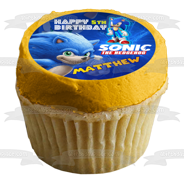 Sonic the Hedgehog Videojuego Feliz Cumpleaños Nombre Personalizado Edible Cake Topper Imagen ABPID52996 