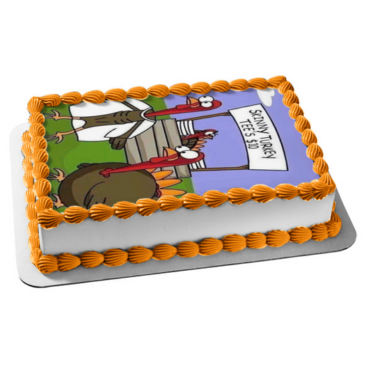 Imagen de adorno comestible para pastel "Skinny Turkey Tee's $ 10" de Happy Thanksgiving Meme Turkey ABPID52896 