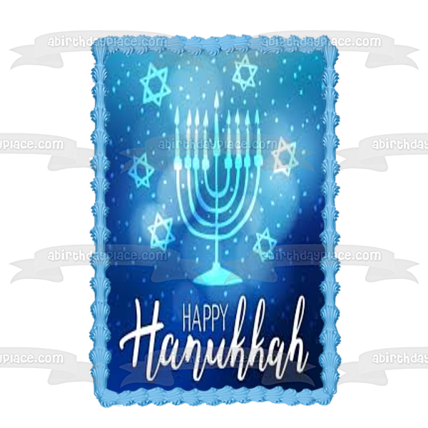 Decoración comestible para tarta con diseño de estrella de David Menorah de Happy Hanukkah ABPID53029 