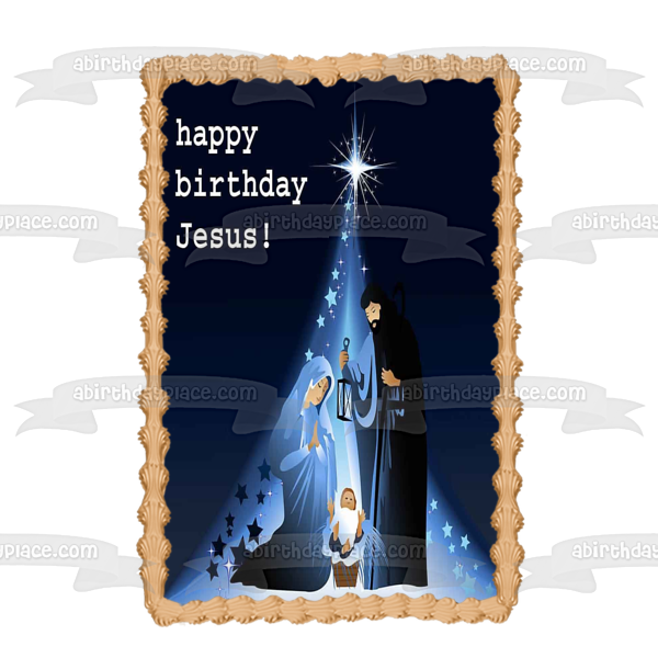 Feliz cumpleaños Jesús María José Niño Jesús Adorno comestible para tarta Imagen ABPID53040 