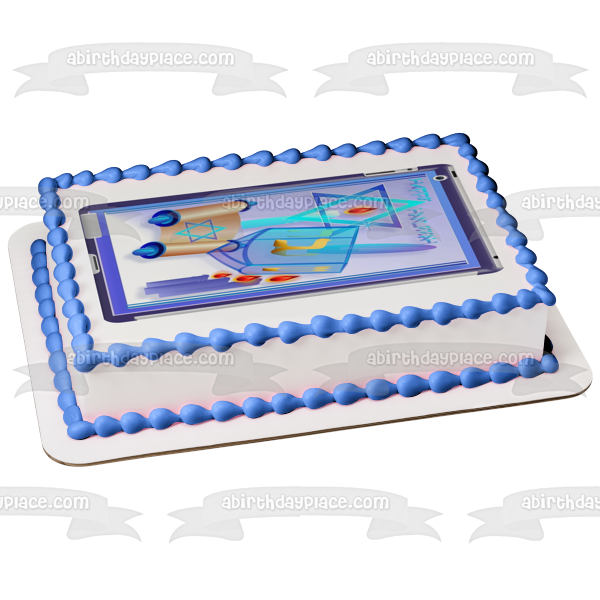 Happy Hanukkah Candles Dreidel Star of David Edible Cake Topper Image ABPID53067