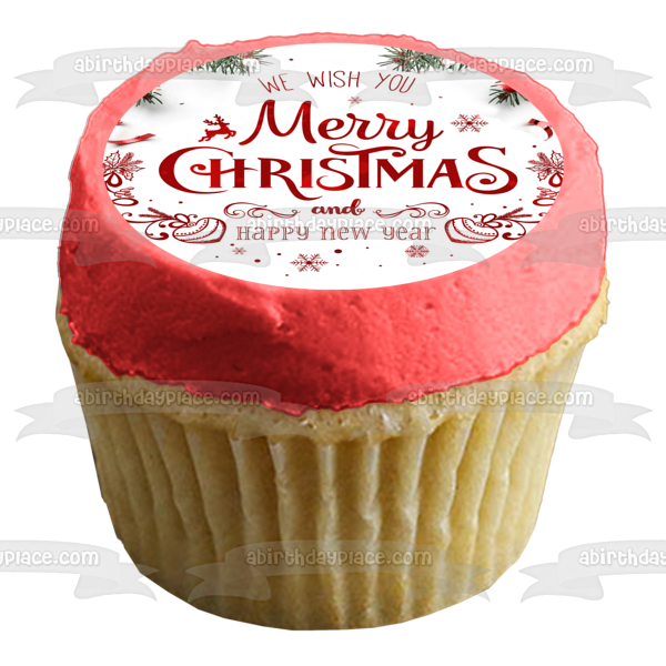 We Wish You Merry Chirstmas and Happy New Year Christmas Decorations Edible Cake Topper Image ABPID53106