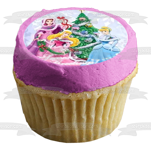 Princesa Disney Feliz Navidad Bella Cenicienta Aurora Árbol de Navidad Adorno comestible para tarta Imagen ABPID53120 