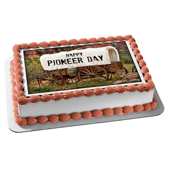 Happy Pioneer Day Wagon Edible Cake Topper Image ABPID54137